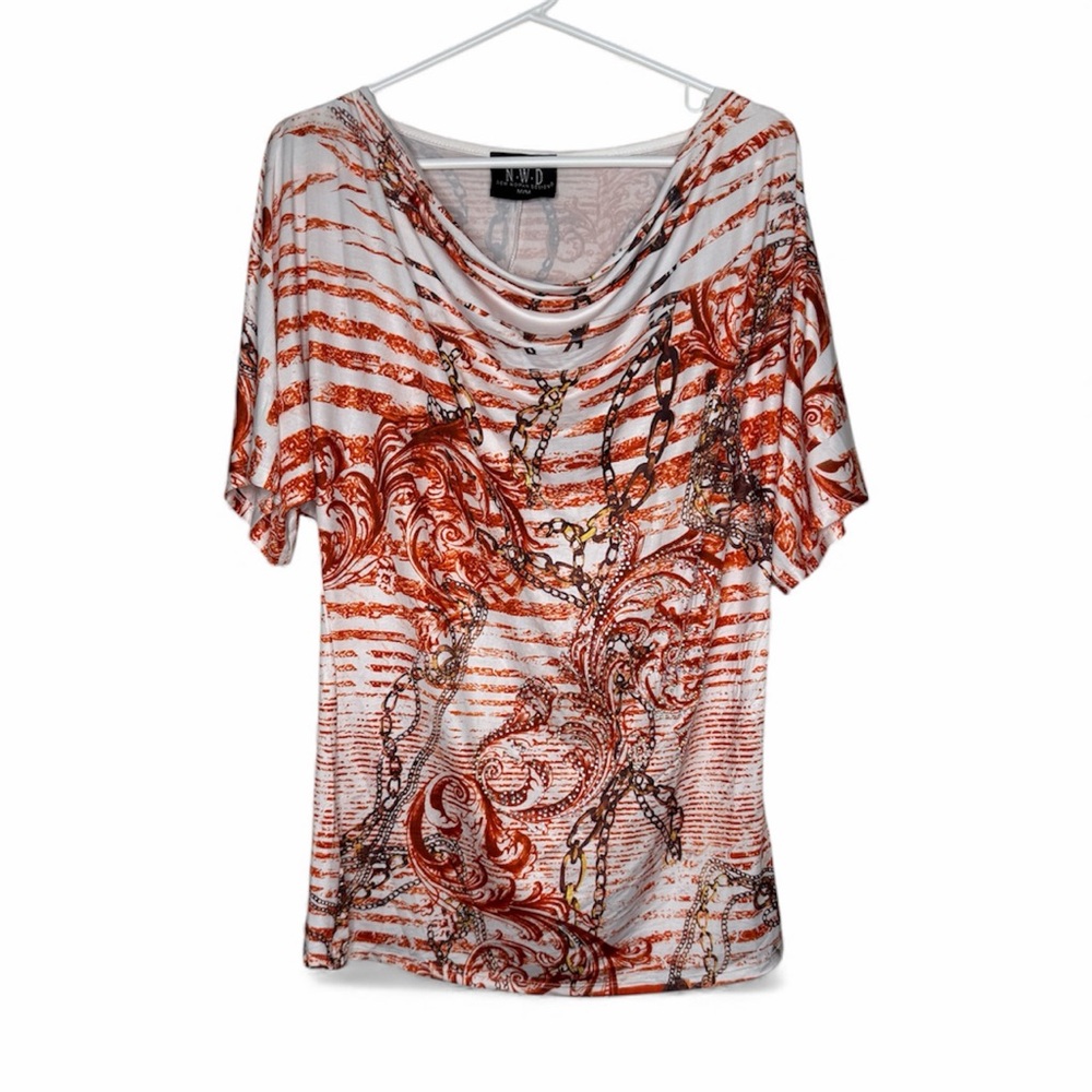 Women's Sequin Orange and White Printed Top Medium